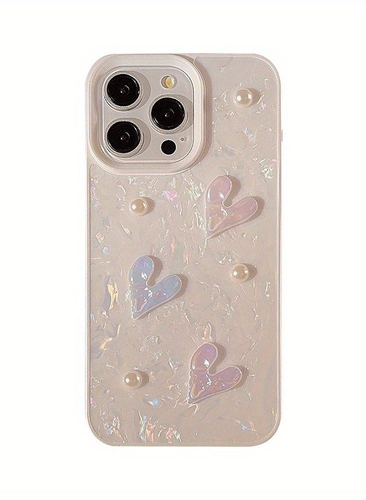 Fairytale iPhone 16 Pro Max Case - 3D Pearl Shell Design with Love Heart Pattern, Slim Shockproof Cover for Women, Glitter Fantasy Protective Phone Case (6.7")  - Image 2
