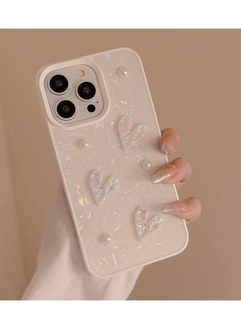 Fairytale iPhone 16 Pro Max Case - 3D Pearl Shell Design with Love Heart Pattern, Slim Shockproof Cover for Women, Glitter Fantasy Protective Phone Case (6.7")  - Image 3