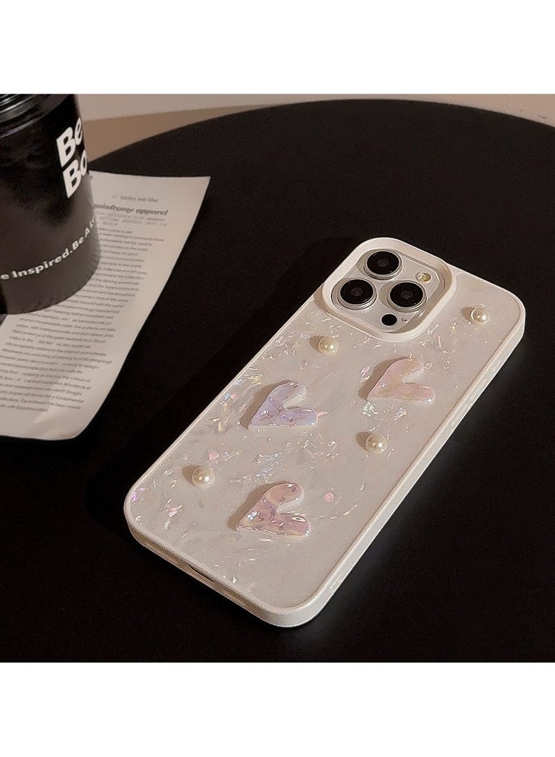 Fairytale iPhone 16 Pro Max Case - 3D Pearl Shell Design with Love Heart Pattern, Slim Shockproof Cover for Women, Glitter Fantasy Protective Phone Case (6.7")  - Image 4