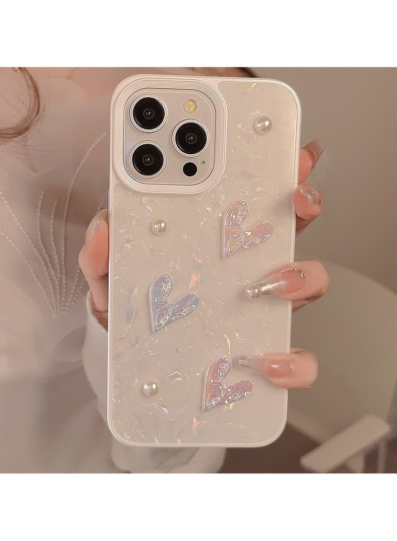 Fairytale iPhone 16 Pro Max Case - 3D Pearl Shell Design with Love Heart Pattern, Slim Shockproof Cover for Women, Glitter Fantasy Protective Phone Case (6.7")  - Image 5