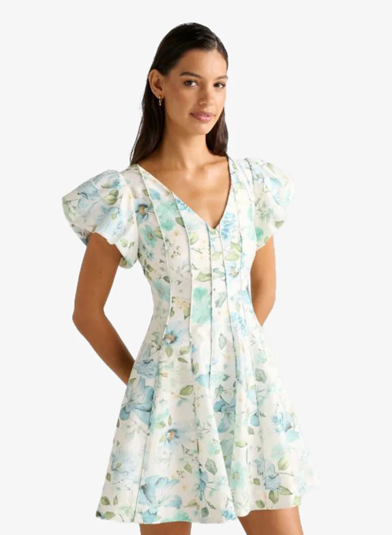 forever new  Camden Printed Puffed Sleeve Mini Dress for Women | Best Price UAE