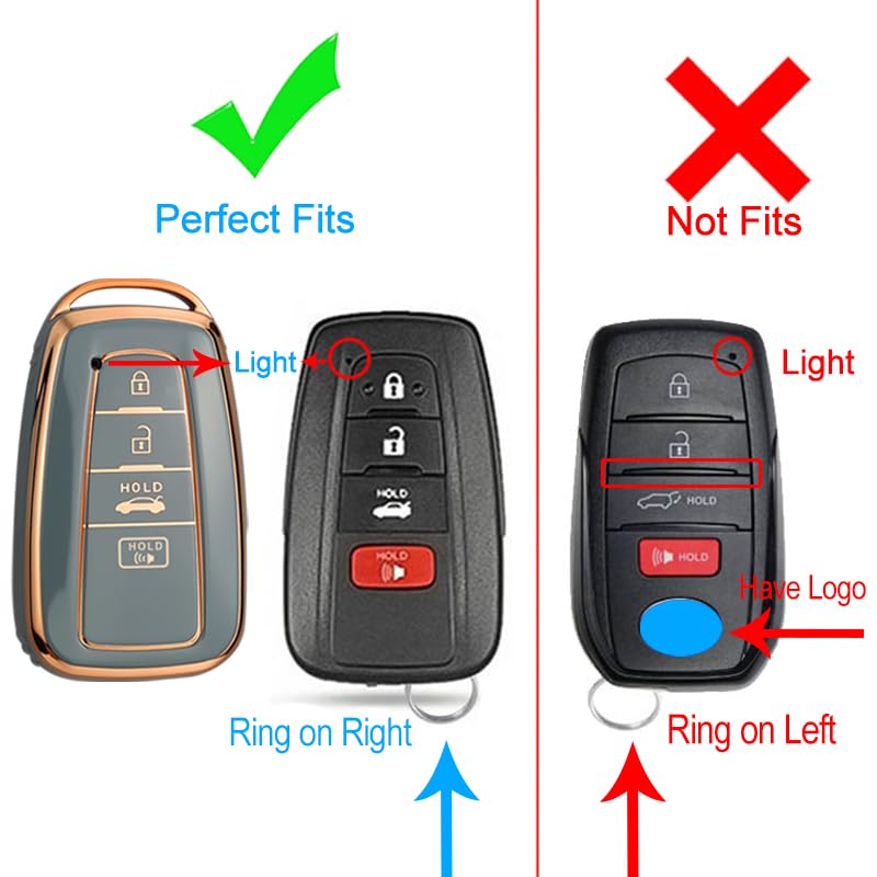 Cacacar 2019-2024 for Toyota Camry RAV4 Key Fob Cover with Keychain,for Highlander Avalon GT86 Key Fob Case Premium Soft TPU 360 Degree Protector Holder (B-Gray) - Image 3