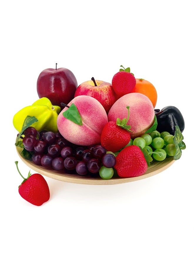 Lorigun Fake Fruits Pack, Artificial Fruits Decoration Lifelike Fake Mixture Fruits for Home Decor, Simulation Faux Fruit Prop for Photoshoot, Artificial Apples Peaches Grapes Strawberries, 13 Pieces/Set  - Image 1