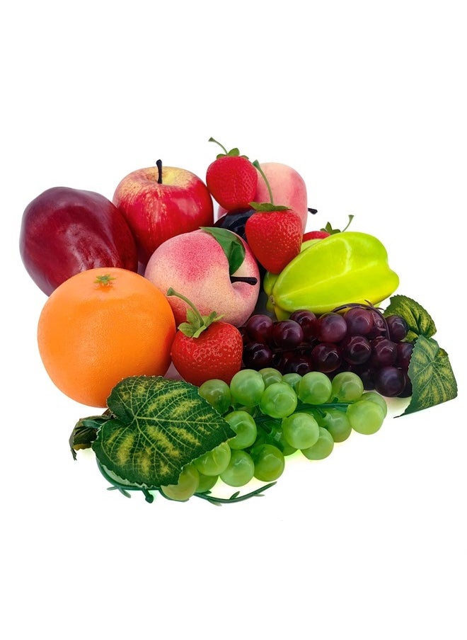 Lorigun Fake Fruits Pack, Artificial Fruits Decoration Lifelike Fake Mixture Fruits for Home Decor, Simulation Faux Fruit Prop for Photoshoot, Artificial Apples Peaches Grapes Strawberries, 13 Pieces/Set  - Image 4