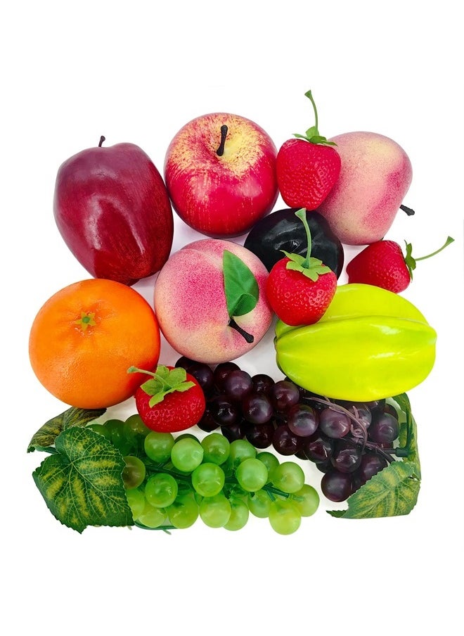 Lorigun Fake Fruits Pack, Artificial Fruits Decoration Lifelike Fake Mixture Fruits for Home Decor, Simulation Faux Fruit Prop for Photoshoot, Artificial Apples Peaches Grapes Strawberries, 13 Pieces/Set  - Image 2