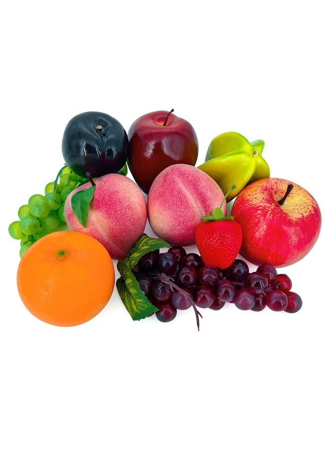 Lorigun Fake Fruits Pack, Artificial Fruits Decoration Lifelike Fake Mixture Fruits for Home Decor, Simulation Faux Fruit Prop for Photoshoot, Artificial Apples Peaches Grapes Strawberries, 13 Pieces/Set  - Image 3