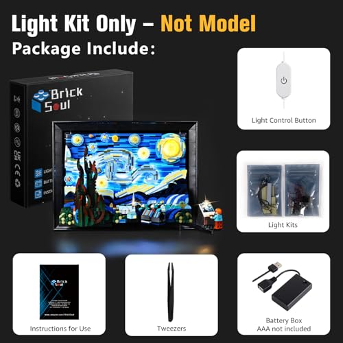 BrickSoul طقم إضاءة BrickSoul المتوافق مع مجموعة بناء Lego Starry Night 21333 - ترقية ملحقات إضاءة سلكية قابلة للتعتيم لعرض نموذج Vincent Van - تقنية إخفاء الكابلات غير مشمولة نموذج 21333 - Image 5