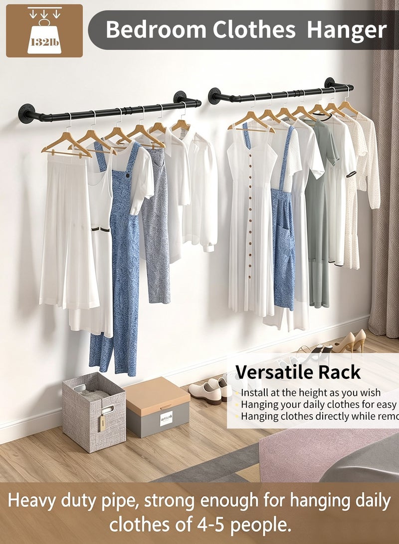 INFOSUN Clothes Rack Wall Mounted, 2 Pack Heavy Duty Iron Garment Bar with 3 S-Shaped Hooks, Industrial Pipe Garment Rack Detachable Adjustable 92 CM Long - Image 3