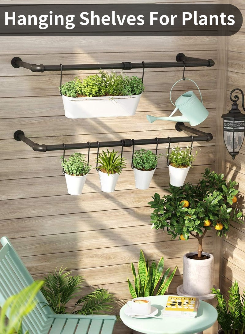 INFOSUN Clothes Rack Wall Mounted, 2 Pack Heavy Duty Iron Garment Bar with 3 S-Shaped Hooks, Industrial Pipe Garment Rack Detachable Adjustable 92 CM Long - Image 2