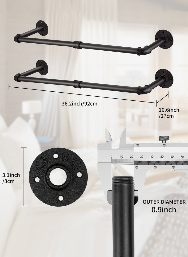 INFOSUN Clothes Rack Wall Mounted, 2 Pack Heavy Duty Iron Garment Bar with 3 S-Shaped Hooks, Industrial Pipe Garment Rack Detachable Adjustable 92 CM Long - Image 5