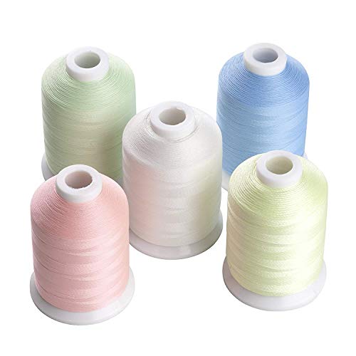 Simthread Glow in The Dark Machine Embroidery Thread 1000yards1000M 5 spools Set 30WT for Halloween Christmas Embroidery and Sewing Machines