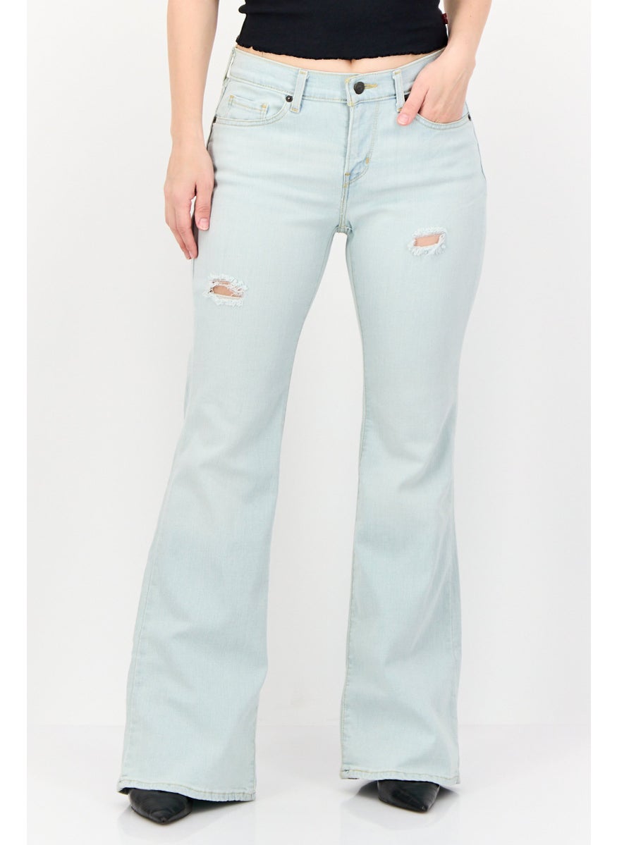 Levi's Women Curvy Fit Rip Stretchable Denim Jeans, Washed Light Blue  - Image 1