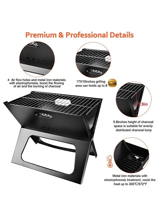 Charcoal Folding Barbecue Grill, Portable BBQ Grill Stainless Steel Barbecue Foldable Smoker BBQ Grill Desk Tabletop Barbecue Grills for Camping Picnic Outdoor Garden Party - Image 3