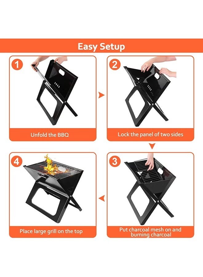 Charcoal Folding Barbecue Grill, Portable BBQ Grill Stainless Steel Barbecue Foldable Smoker BBQ Grill Desk Tabletop Barbecue Grills for Camping Picnic Outdoor Garden Party - Image 5