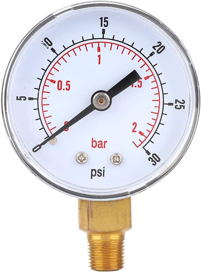 Tyenaza Pressure Gauge, Glycerin Filled Pressure Gauge, Air Pressure Gauge with Brass, Oil Pressure Gauge with 50mm Dial 1/8 BSPT Bottom Connection for Air Water Oil Gas(0-30psi 0-2bar) - Image 1