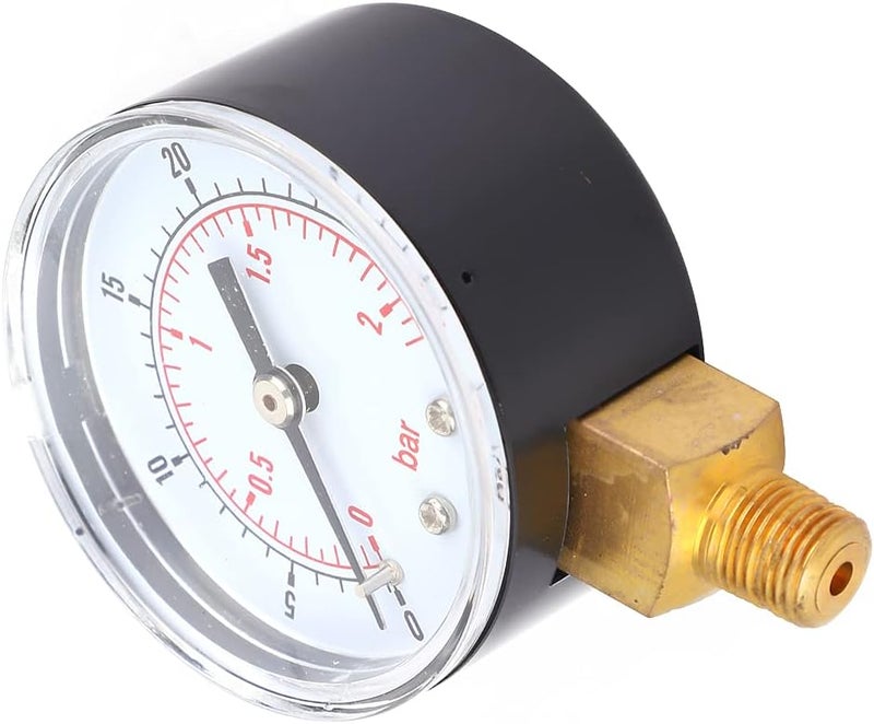 Tyenaza Pressure Gauge, Glycerin Filled Pressure Gauge, Air Pressure Gauge with Brass, Oil Pressure Gauge with 50mm Dial 1/8 BSPT Bottom Connection for Air Water Oil Gas(0-30psi 0-2bar) - Image 5