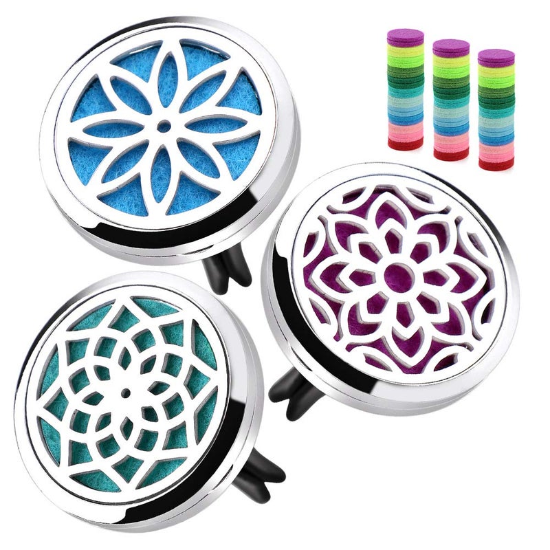 ttstar Car Diffuser Vent Clip - 30mm Aromatherapy Essential Oil Car Diffuser Vent Clips with 36 Refill Pads (3 Lotus Vent Clips, Metal) - Image 1