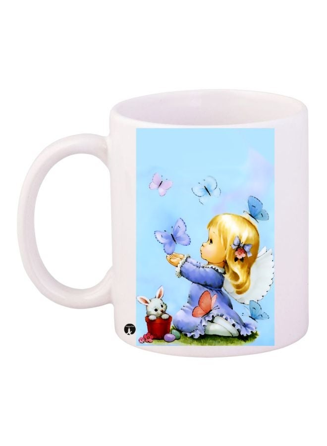 Little Girl Printed Coffee Mug White/Blue/Yellow 11ounce