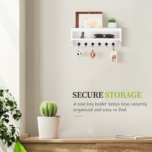 Nekon Key Holder Wall Mount, 12.8" W x 5.6" H x 3.7" D Wall Mounted Key and Mail Organizer with 6 Key Hooks, Key Racks for Home Entryway Decor (White) - Image 4