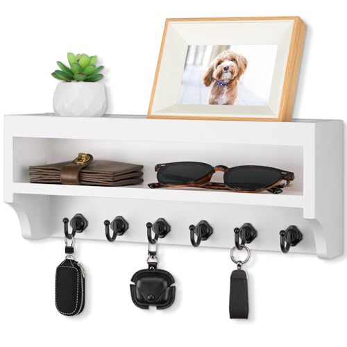Nekon Key Holder Wall Mount, 12.8" W x 5.6" H x 3.7" D Wall Mounted Key and Mail Organizer with 6 Key Hooks, Key Racks for Home Entryway Decor (White) - Image 1