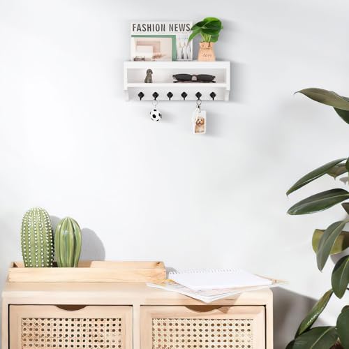 Nekon Key Holder Wall Mount, 12.8" W x 5.6" H x 3.7" D Wall Mounted Key and Mail Organizer with 6 Key Hooks, Key Racks for Home Entryway Decor (White) - Image 3