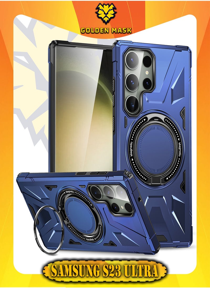جولدن ماسك جولدن ماسك لهاتف سامسونج جالاكسي اس 23 الترو (Samsung Galaxy S23 Ultra) جراب هاتف مغناطيسية مقاومة للصدمات من ماج سيف مع حامل حلقي - (ازرق) 