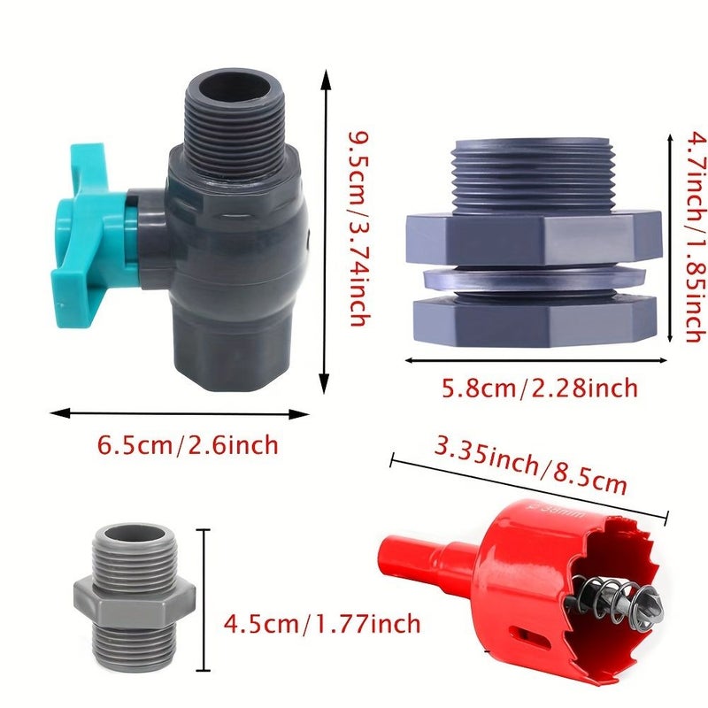 طقم حنفية برميل مطر مع ثقب منشار، قطعة توصيل PVC بصمام كروي مقاس 3/4 بوصة - Image 4
