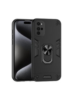 جراب هاتف Motorola Moto G22 مزود بحلقة معدنية مقاومة للصدمات (أسود)