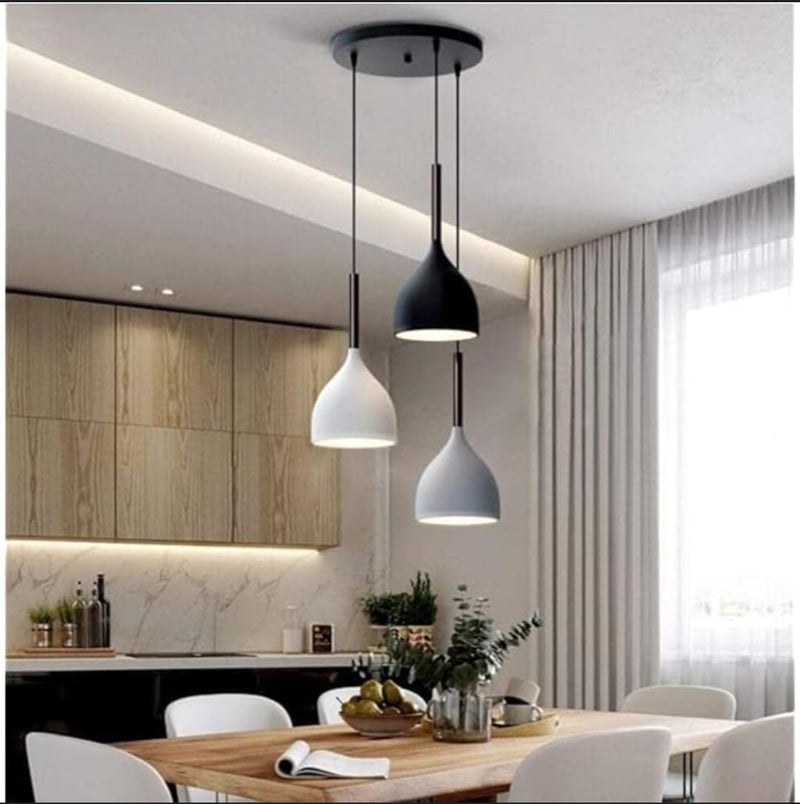 LEGEEN 3-Light Round Cluster 12W Hanging Pendant Celing Chandelier Decorative Diwali Light Lamp for-Bedroom Living Room Cafe Hotel Resturent Indoor Lighting Lamp Colour Grey, White, Black - Image 1