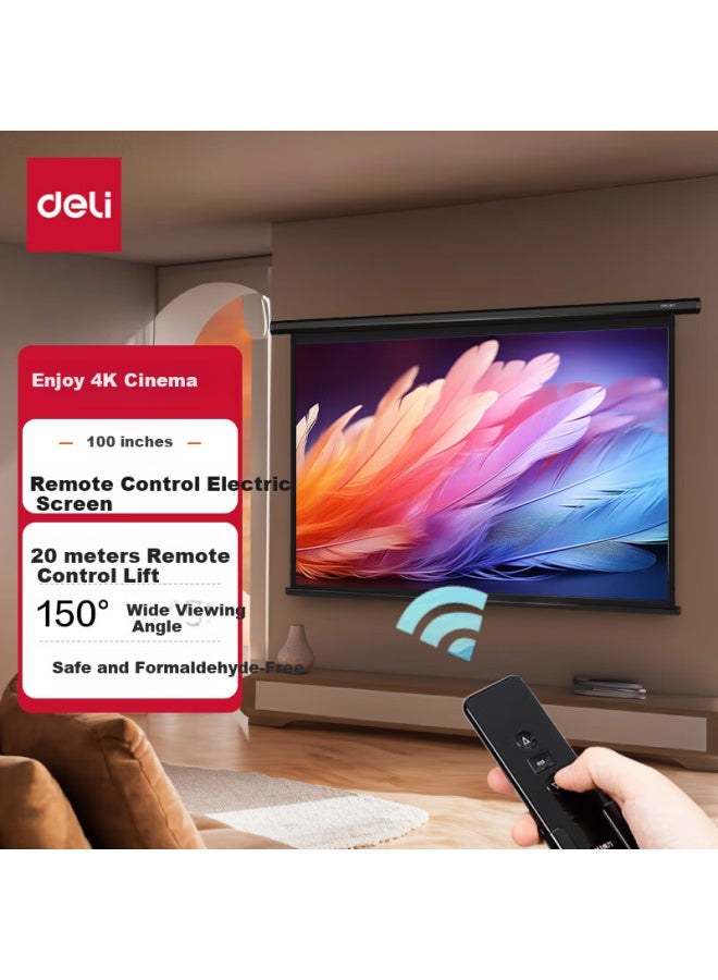 Deli (deli) 100-inch 16:10 (compatible With 16:9) Remote Control Electric Projection Screen Projection Cloth Compatible With Nut Proyomi Projector Screen 50442 - Image 1