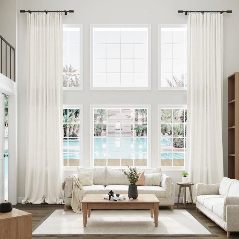 Guken Natural Linen Curtains 144 Inch Length for Living Room Bedroom 2 Panels Set Rod Pocket Light Filtering Semi Sheer Window Curtains 52 Inch Width Boho Farmhouse Linen Drapes Cream Ivory W52xL144