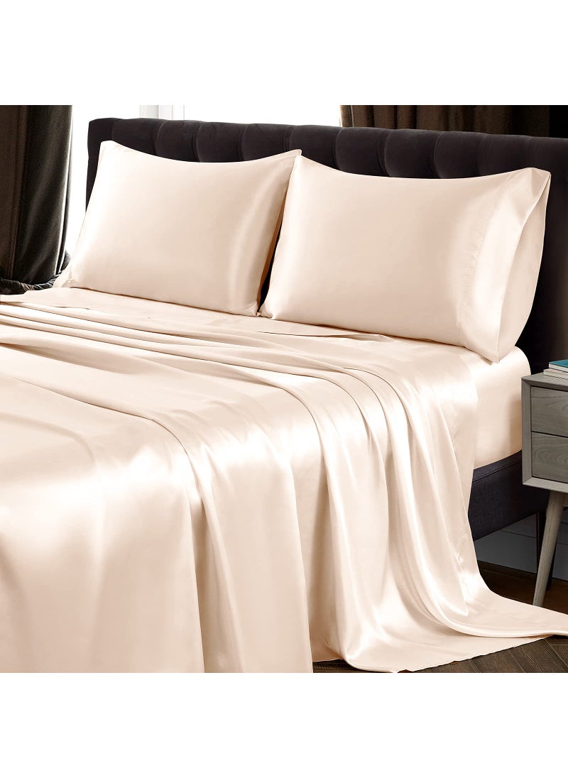 SiinvdaBZX 3Pcs Satin Sheet Set Twin Size Ultra Silky Soft Blush Satin Twin Bed Sheets with Deep Pocket  1 Fitted Sheet  1 Flat Sheet  1 Envelope Closure Pillowcases