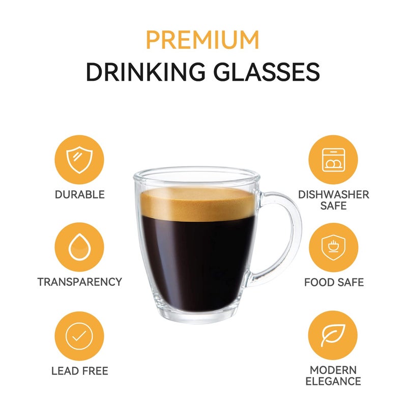 D.M DESIGNÂ·MASTER [6 PACK,12 OZ - Premium Glass Coffee Mugs with Handle. Transparent Tea Glasses for Hot/Cold Beverages, Perfect Design for Americano, Cappuccino, Tea and Beverage. - Image 3