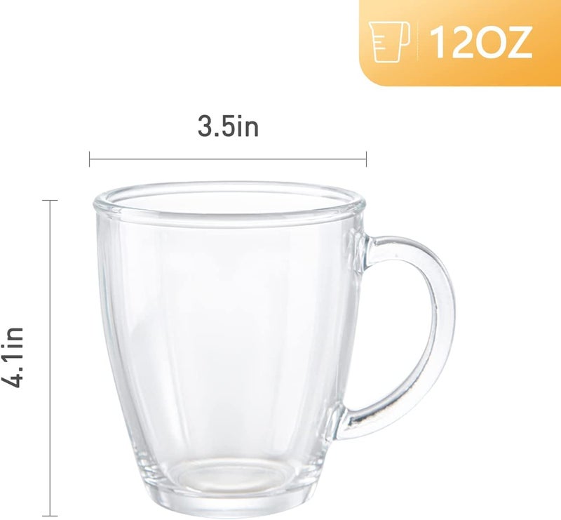 D.M DESIGNÂ·MASTER [6 PACK,12 OZ - Premium Glass Coffee Mugs with Handle. Transparent Tea Glasses for Hot/Cold Beverages, Perfect Design for Americano, Cappuccino, Tea and Beverage. - Image 2