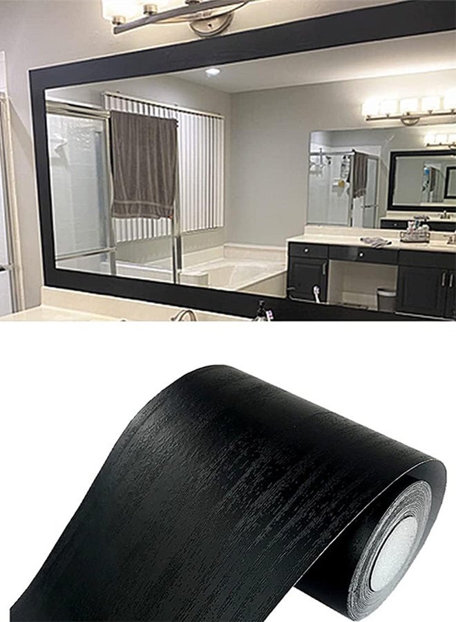 10M Black Wood Grain Removable PVC Waterproof Border Wall Decor Removable Self Adhesive Kitchen Bathroom Tiles Sticker Wallpaper (Black) - Image 1