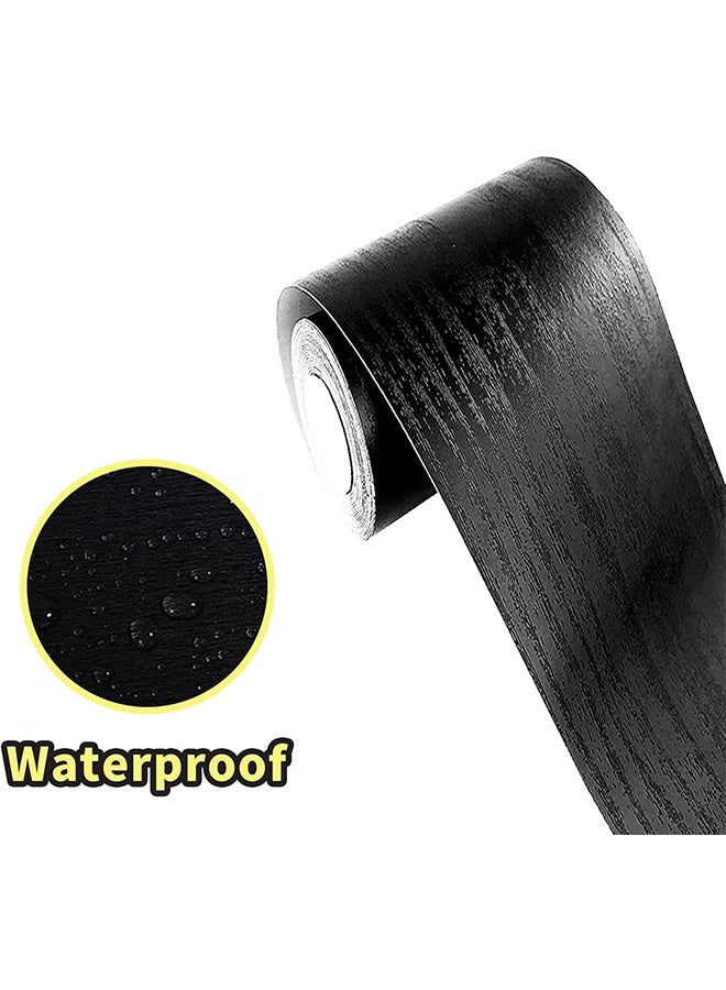 10M Black Wood Grain Removable PVC Waterproof Border Wall Decor Removable Self Adhesive Kitchen Bathroom Tiles Sticker Wallpaper (Black) - Image 3