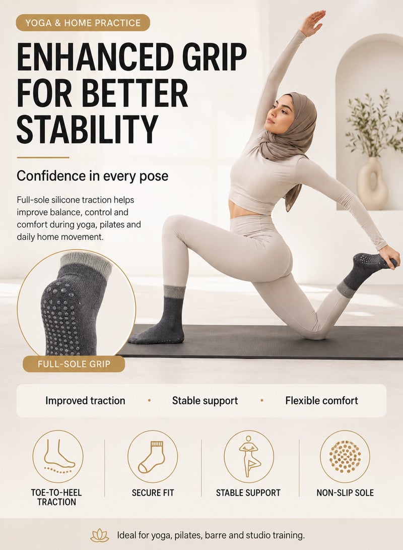 Chillspace 4 Pairs Grip Pilates Socks Yoga Socks for Women, Non Slip Grippy Socks with Silicone Grips for Barre Ballet Dance, Comfortable Slipper Socks for Home Hospital Workout, Ideal for Exercise Fitness Relaxation - Image 4