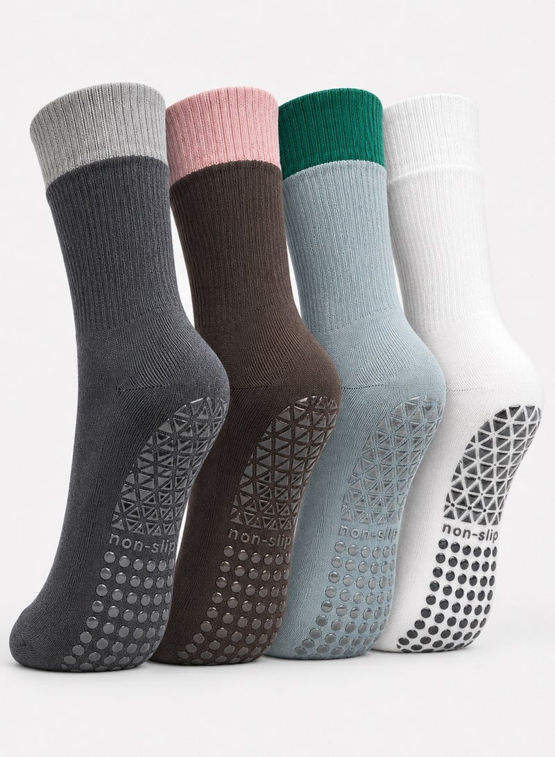 Chillspace 4 Pairs Grip Pilates Socks Yoga Socks for Women, Non Slip Grippy Socks with Silicone Grips for Barre Ballet Dance, Comfortable Slipper Socks for Home Hospital Workout, Ideal for Exercise Fitness Relaxation - Image 1
