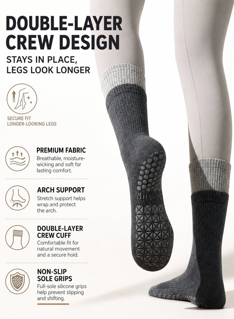 Chillspace 4 Pairs Grip Pilates Socks Yoga Socks for Women, Non Slip Grippy Socks with Silicone Grips for Barre Ballet Dance, Comfortable Slipper Socks for Home Hospital Workout, Ideal for Exercise Fitness Relaxation - Image 2