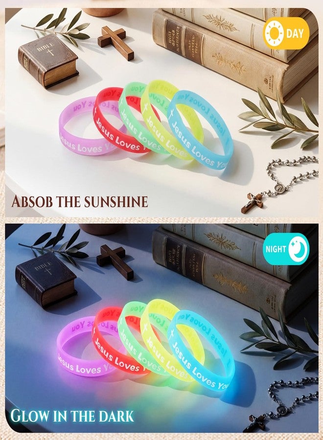 Seematn 50 Pcs VBS 2026 Jesus Loves You Bracelets, Glow in the Dark Bible Verse Silicone Wristbands for Kids Teens Adults, Inspirational Christian Faith Gifts for Sunday School Church Outreach - Image 4