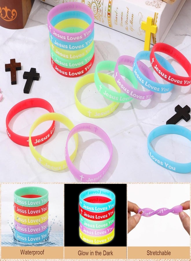 Seematn 50 Pcs VBS 2026 Jesus Loves You Bracelets, Glow in the Dark Bible Verse Silicone Wristbands for Kids Teens Adults, Inspirational Christian Faith Gifts for Sunday School Church Outreach - Image 3