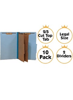 The File King Pressboard Classification Pale Blue Partition File Folder | Legal Size Box Of 10 | Two Dividers | Six 2” Durable Fastener Prongs | 2/5 Cut Top Tab | 2” Expansion  - Image 2