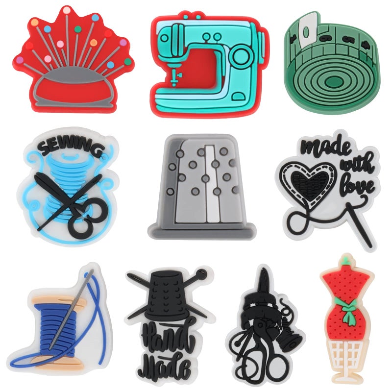 mortd 10 PCS Sewing Tailor Shoe Decoration Charms, Sewing Machine Needle Thread Charms for Shoe Wristband Decor, PVC Shoe Charm Accessories for Party Favors Birthday Gifts - Image 1