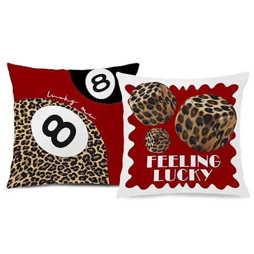Nipil Trendy Leopard Pillow Covers 18x18, Cheetah Leopard Print Room Decor, Red Preppy Cheetah Print Dice Lucky 8 Ball Decorative Throw Pillow Covers for Girls Bedroom Dorm Apartment, Set of 2 - Image 1