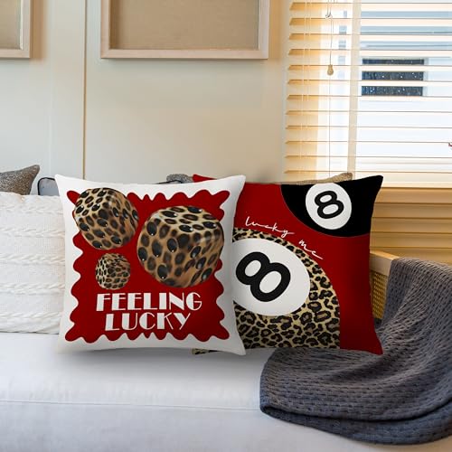 Nipil Trendy Leopard Pillow Covers 18x18, Cheetah Leopard Print Room Decor, Red Preppy Cheetah Print Dice Lucky 8 Ball Decorative Throw Pillow Covers for Girls Bedroom Dorm Apartment, Set of 2 - Image 4