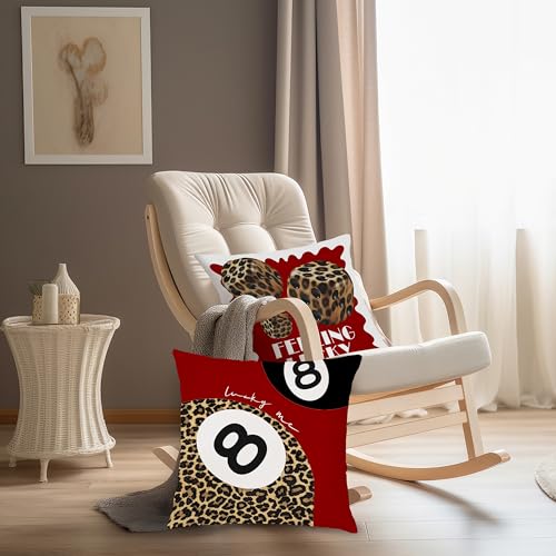 Nipil Trendy Leopard Pillow Covers 18x18, Cheetah Leopard Print Room Decor, Red Preppy Cheetah Print Dice Lucky 8 Ball Decorative Throw Pillow Covers for Girls Bedroom Dorm Apartment, Set of 2 - Image 5