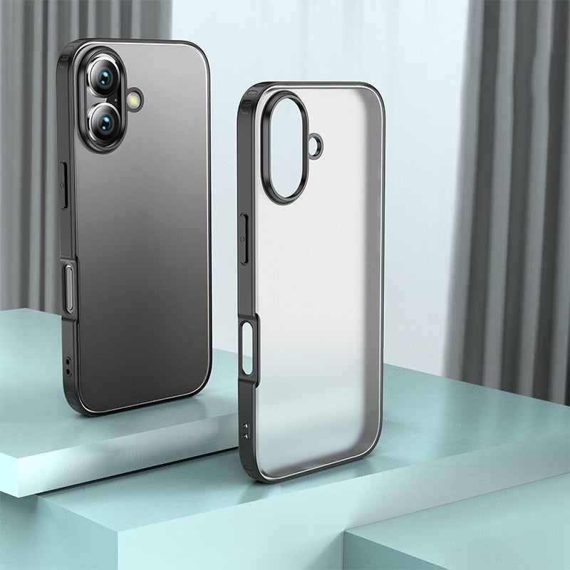 HuHa Protective Cover For iPhone 16 Armor Clear TPU Hard PC Phone Case(Matte Black) - Image 1