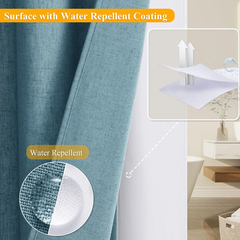 Jowels Linen No Hook Shower Square و Liner Blue No Hooks Surtain Stain Set Top See من خلال ستارة الدش مع Snap in Liner Hotel Startains No Hook Resistant Fabric 72x72 - Image 3