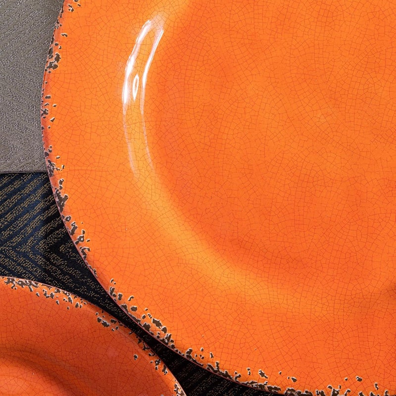 ZAROCRUS Rustic Melamine Dinnerware Sets Farmhouse Dishes Set for 4 Lightweight 12 Piece Kitchen Plates and Bowls Set for Indoor and Outdoor Use Dishwasher Safe Orange - Image 3