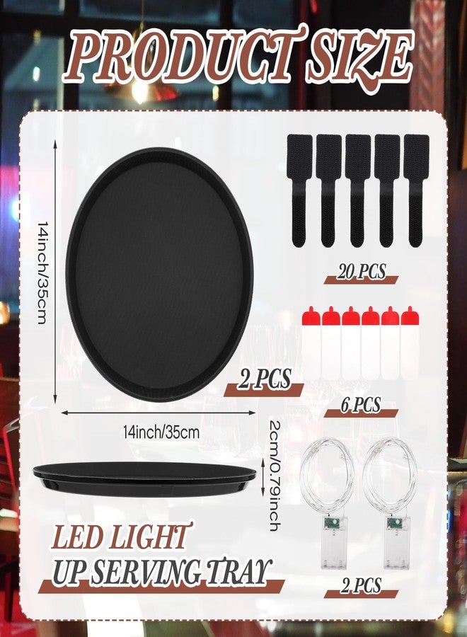 Tiangrid 2 Pcs 14 Inch LED Light up Serving Tray No Slip Multicolor Flashing Black Plastic Round Bar Serving Tray for Restaurants Bars Clubs Cocktail Night Party - Image 2